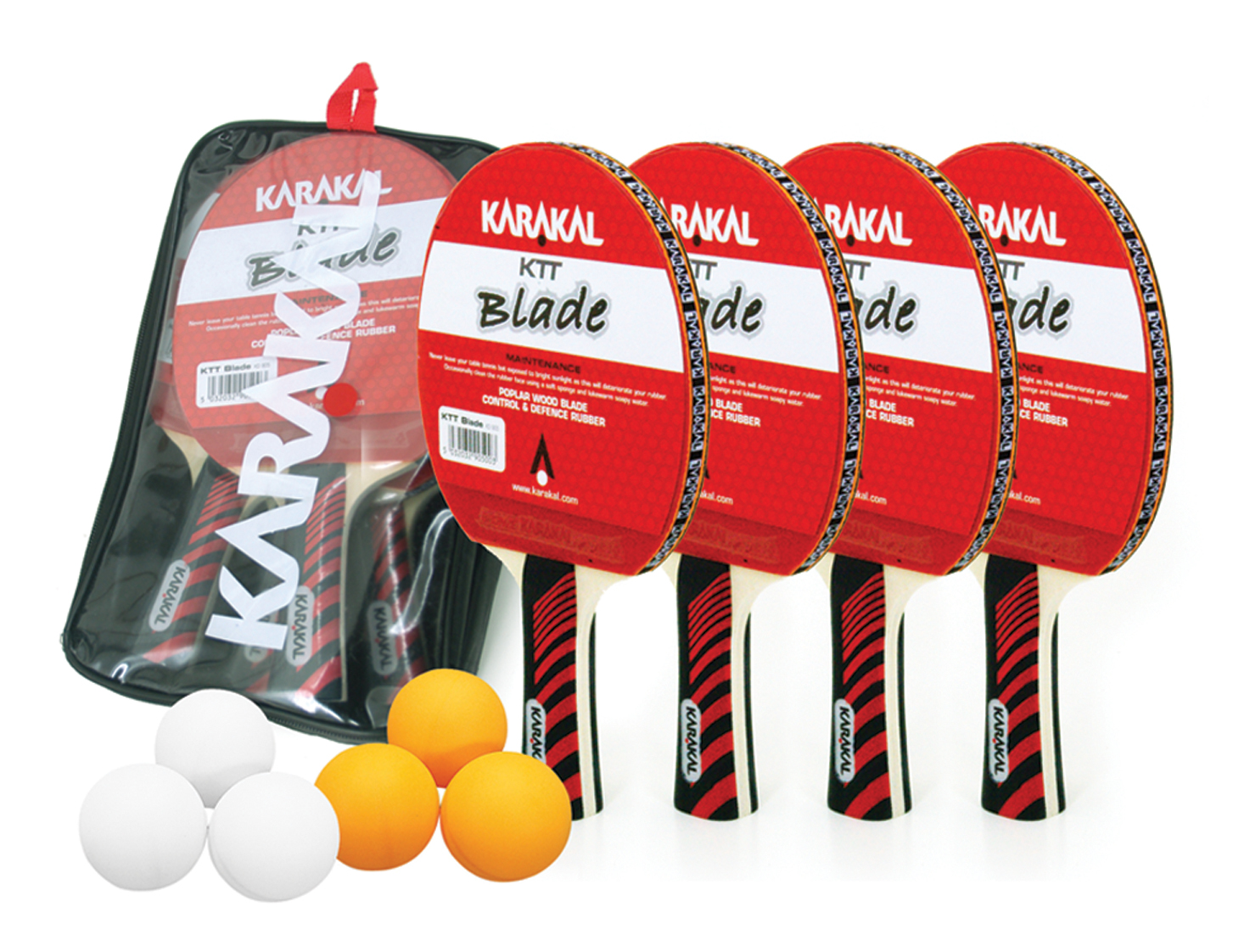 Kit de 4 Raquettes de Tennis de Table Karakal + 6 Balles